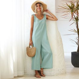 New Women Casual Overalls Sexy Backless Loose Solid Colour Women s Jumpsuits summer Beach Bandage Jumpsuit For female T200704
