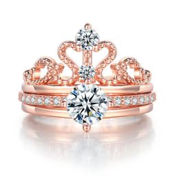 cubic zirconia crown ring Australia - Cluster Rings ZHOUYANG Ring For Women Elegant Luxury Cubic Zirconia Queen Crown Engagement Wedding Set Jewelry R350-2
