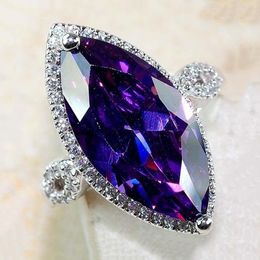 Wedding Rings Big Purple Cubic Zircon For Women Fashion Jewelry Silver Color Crystals Statement Finger Ring Female AnelWedding