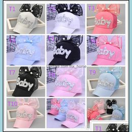 Children Net Hat Summer Baby Cute Rabbit Ears Sun Big Pearl Bow Baseball Cap Drop Delivery 2021 Caps Hats Accessories Baby Kids Maternity