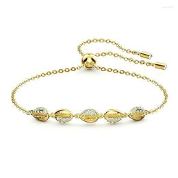 Link Chain Unique Ocean Jewellray 24k Gold Plated Inlaid Zircon Sea Wristband Cowrie Shell Slide Buckle Adjustable Bracelet For Gifts