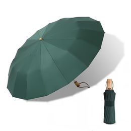 Vintage Umbrella 16 Bone Light Aluminum Alloy Rainy Solid Folding Windproof Large Umbrella Men Rain Women Gift Parasol 210320