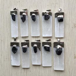 Pendant Necklaces Wholesale 10 Pieces Natural Selenite Plaster Black Tourmaline Rock Mineral Reiki Healing Energy Stone Charms DIY JewelryPe