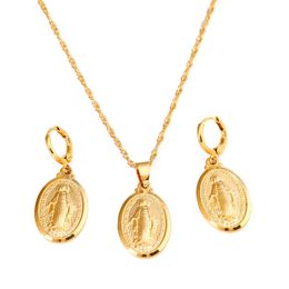 -24k Gold Catholic Christian Jewelry Mother Cameo Virgen María Collar colgante Joyería174o