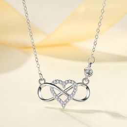 Pendant Necklaces Perfso S925 Sterling Silver Loving Heart Necklace Cold Style Simple 8 Words Heart-Shaped Collarbone NecklacePendant