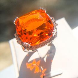 Cluster Rings Brilliant Male Big Orange Ring Fashion Silver Colour Wedding Jewellery Luxury Party Stone For MenCluster