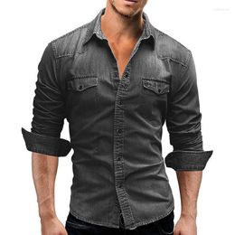 Men's Casual Shirts Denim Shirt Men 2022Mes Cotton Jeans Fashion Autumn Slim Long Sleeve Male Cowboy Stylish Wash Tops Asian Size Eldd22