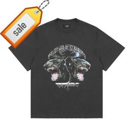 -2022 La marque High Street Ins Tide représente les t-shirts pour hommes Doberman Print Horse Leopard Shark Skull Washed Old Casual Tops Loose 4B