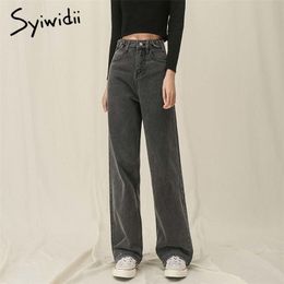 Syiwidii High Waisted Jeans For Women Denim Joggers Pants Mom Trousers Lace Up Button Full Length Straight Fashion Grey 220330