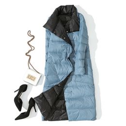 Bella Women Double Sided Long Jacket Winter Turtleneck White Duck Down Coat Breasted Warm Parkas Snow Outwear 201103