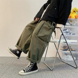 HOUZHOU Men's Cargo Trousers Male Harajuku Black Pants Wide Leg for Streetwear Baggy Oversize Plus Size 220325