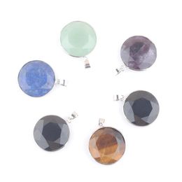 Pendant Necklaces Wholesale 3Pcs Natural Multifaceted Stone Necklace 26mm Round Circle Beads Jewelry Rose Quartz Crystal Agates QBN477Pendan