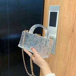 Evening Bags Designer Shoulder Bags Women Ice Crack Box Tote New Transparent Acrylic HandBags Luxury Jelly Crossbody Bags Purses 220607