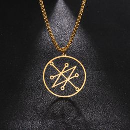 Pendant Necklaces Thelema Round Unicursal Hexagram Symbol Necklace For Men Women Stainless Steel Talisman Amulet Vintage JewelryPendant Neck