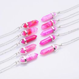 Purple Blue Rose Pink Stripe Agate Pendants Stone Pillar Shape Charms Point Chakra Necklace for Women Men wholesale