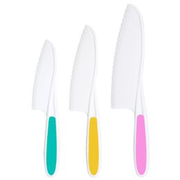 3Pcs Kids Safety Sawtooth Cutter Plastic Fruit Knife Childrens Chef for Bread Lettuce Toddler Cooking Knives DIY Tool LX4789