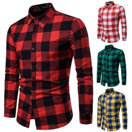 Men's Casual Shirts Men's Warm Plaid Flannel Long Sleeve Formal Shirt Tops Outfit Brushed Cotton Slim Fit BusinessMen's Eldd22