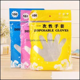 100 Pcs/Set Pe Disposable Gloves Waterproof Oilproof Transparent Home Film Glove Mtifunctional Sanitary For Clean Bh2198 Drop Delivery 2021