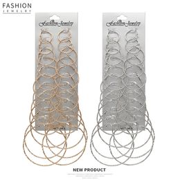 12 Pairs Small Big Hoop Geometric Earrings Hypoallergenic Alloy Metal Hoops Earrings Set Plated in Gold Or Silver for Women Girls