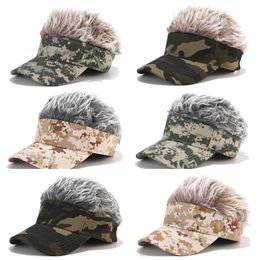 Men Women Casual Camouflage visor hat Sunshade Adjustable Sun Visor Baseball Cap With Spiked Hairs Wigs Baseball Hip Hop Hats