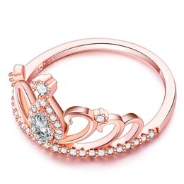 Party Lady Lovers Wedding Diamond Rings Rose Pink Gold Filled Engagement Zircon Anel Anillo Size For Women