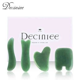 4 Pcs Green Gua Sha Massage Tool for Jade Stone Face Massager Skin Scraping Natural Board Body220429