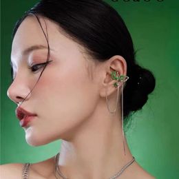Dangle & Chandelier Korean version of green glazed water drop long asymmetric ear clip earrings