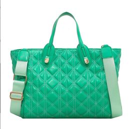 Luxury Bags Women Leather Plaid Big Tote Ladies Green Beige Shoulder Female Shopper Bags Designer High Capacity Handbag