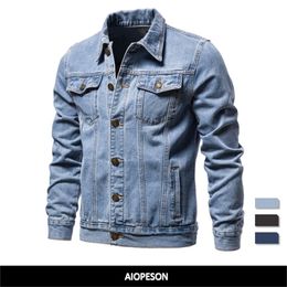 Cotton Denim Jacket Men Casual Solid Colour Lapel Single Breasted Jeans Jacket Men Autumn Slim Fit Quality Mens Jackets 220811