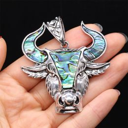 wholesale pendants for jewelry making UK - Pendant Necklaces Natural Abalone Shell Colorful Bull Head Sheep Alloy Seashell Charms For DIY Necklace Making Jewelry Findings GiftPendant