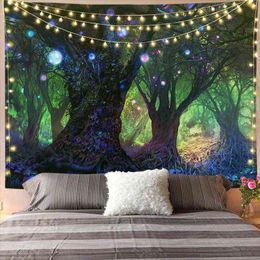 Mysterious Forest Wall Tapestries Tree Witchcraft Mushroom Landscape Psychedelic 3d Carpet Wall Hanging Gothic Interior Carpet J220804