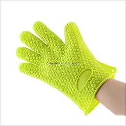 Many Colours Heat Resistant Sile Glove Five Fingers Insation Cooking Baking Bbq Oven Pot Holder Mitt Kitchen Drop Delivery 2021 Other Tools K