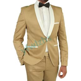 Classic One Button Wedding Tuxedos Shawl Lapel Mens Suit Two Pieces Formal Business Mens Jacket Blazer Groom Tuxedo Coat Pants 01203