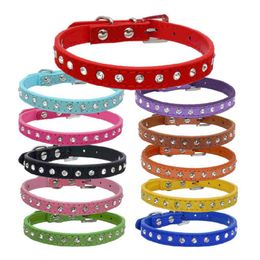 Dog Collars & Leashes Colours Bling Rhinestone PU Leather Collar For Pet Accessories Crystal Diamond And Leash Small Large DogsDog