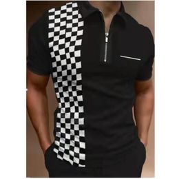 Men's Polos High Quality Men's Shirts Casual Patchwork Short Sleeves Fold Over Zip Collar ShirtsMen's Men'sMen's