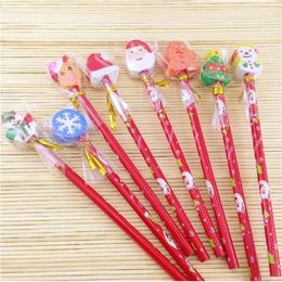 30pcs/lot New Sweet Red Rod Christmas Pencil Ten Design To Choose Colored Pencils For Children Drawing School Supplies T200107