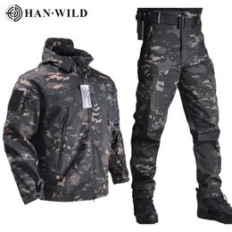 Hunting Sets HAN WILD Army JacketsPants Soft Shell Clothes Tactical Suits Waterproof Jacket Men Flight Pilot Set Military Field Clothing 220826