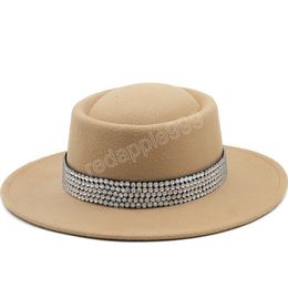 7cm wide brim Diamond accessories cap ladies elegant retro style British wool jazz hat autumn and winter solid Colour Panama hat