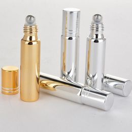 10 ml Gold/Silver Metal Roller Bottle For Essential Oil Empty UV Roll-on Glass Bottles Wholesale