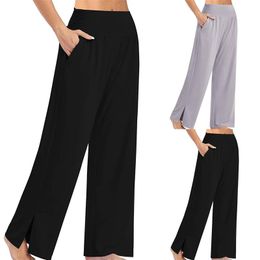Women's Two Piece Pants Women's Wide Leg Trousers Solid Color Casual Comfortable Loose Yoga Dance Lady Fashion Long Straight Sweatpants