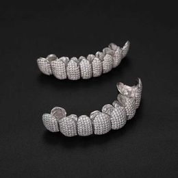 입 그릴 독점 사용자 정의 Moissanite 이빨 Grillz 아이스 아웃 홉 925 실버 장식 브레이스 진짜 다이아몬드 블링 치아 그릴