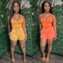 Summer Sleeveless Tank Top Shorts Set Two Piece Set Womens Outifits Jogger Suit Tracksuit Women Casual Party Club 2pcs Outfits 220527