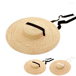 Handmade Big Side Wide Brim Straw Hat For Women Long Ribbon Ladies Sunscreen Beach Hats Fashion Dress Up Summer Sun Visor Caps Elob22