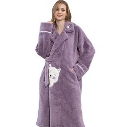 Women's Sleepwear Soft Flannel Long Women Nightgown Bathrobes Warm Thickened Dressing Gown Home Clothes