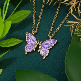 Pendant Necklaces 2Pcs Korean Exquisite Butterfly Necklace For Lovers Friends Fashion Purple Animal Accessories Party Girl Jewellery GiftPenda