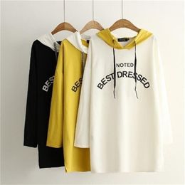 Autumn Cotton V Neck Letter Casual Pullovers Long Sleeve Sweatshirt Women Loose Shirts Black White Yellow Big Size Clothes 201204