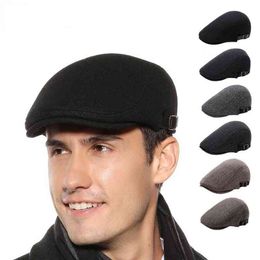 Beret Men Autumn And Winter Wool Hat Striped Retro Newsboy Flat Cap Artist Painter Hat Male Adjustable Beret J220722