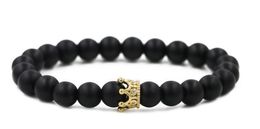 Fashion Strands Natural Stone volcanic stone black bead agate crown adjusted Bracelet elastic ae5j