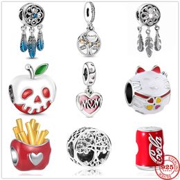 925 Sterling Silver Dangle Charm Panda Cat Dream Catcher Apple Fries Bead Fit Pandora Charms Bracelet DIY Jewellery Accessories