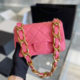 France Womens Vinatge Classic Mini Flap Lamsbkin Thick Chain Bags Underarm Gold Metal Hardware Turn Lock Armpit Purse Pink Black White Luxury Designer Handbags 20CM
